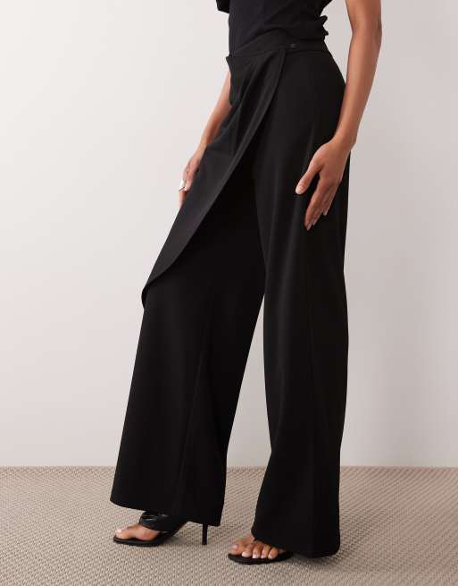 Gina Tricot drape wrap detail wide leg pants in black, 5 of 5
