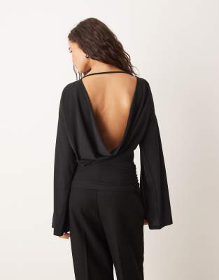 Gina Tricot Draped Back Blouse In Blue