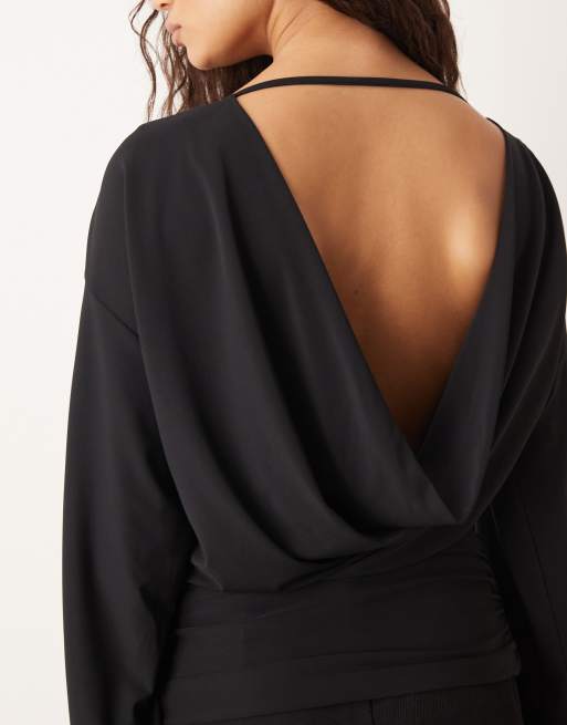 Gina Tricot draped back blouse in black, 2 of 4