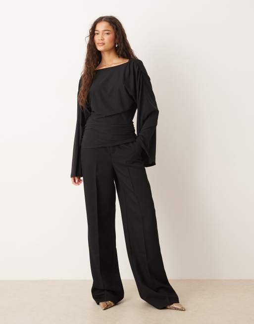 Gina Tricot draped back blouse in black, 3 of 4