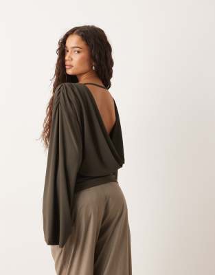 Gina Tricot Draped Back Blouse In Green