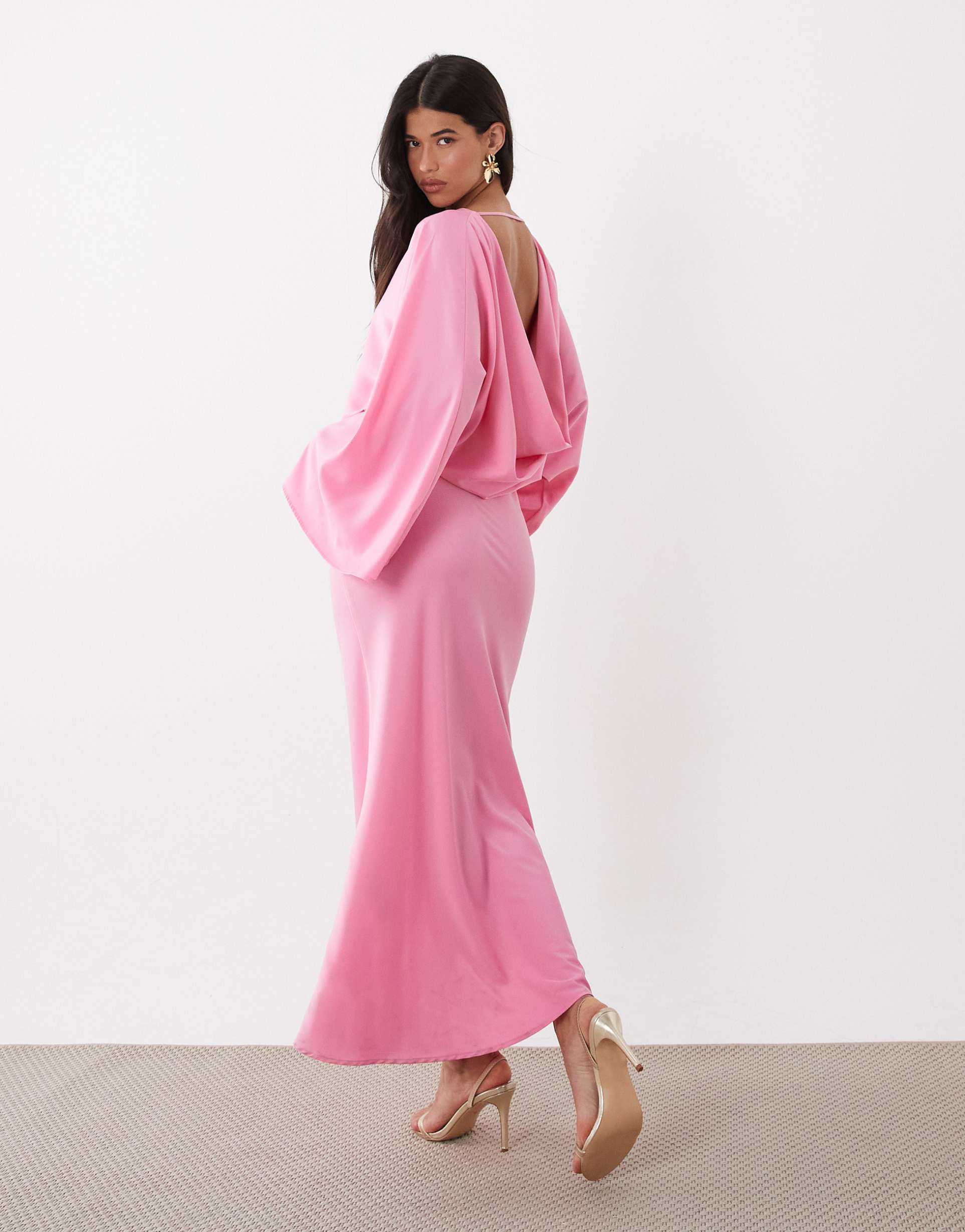 gina tricot draped back maxi dress in pink