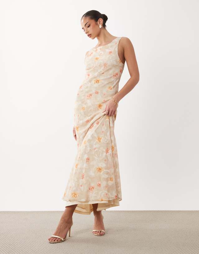 beige floral print draped midi dress Gina Tricot back in neutral flower SIZE:M*FINAL SALE* colorgrp-48272 Hope & Ivy wrap this midi dress showcases