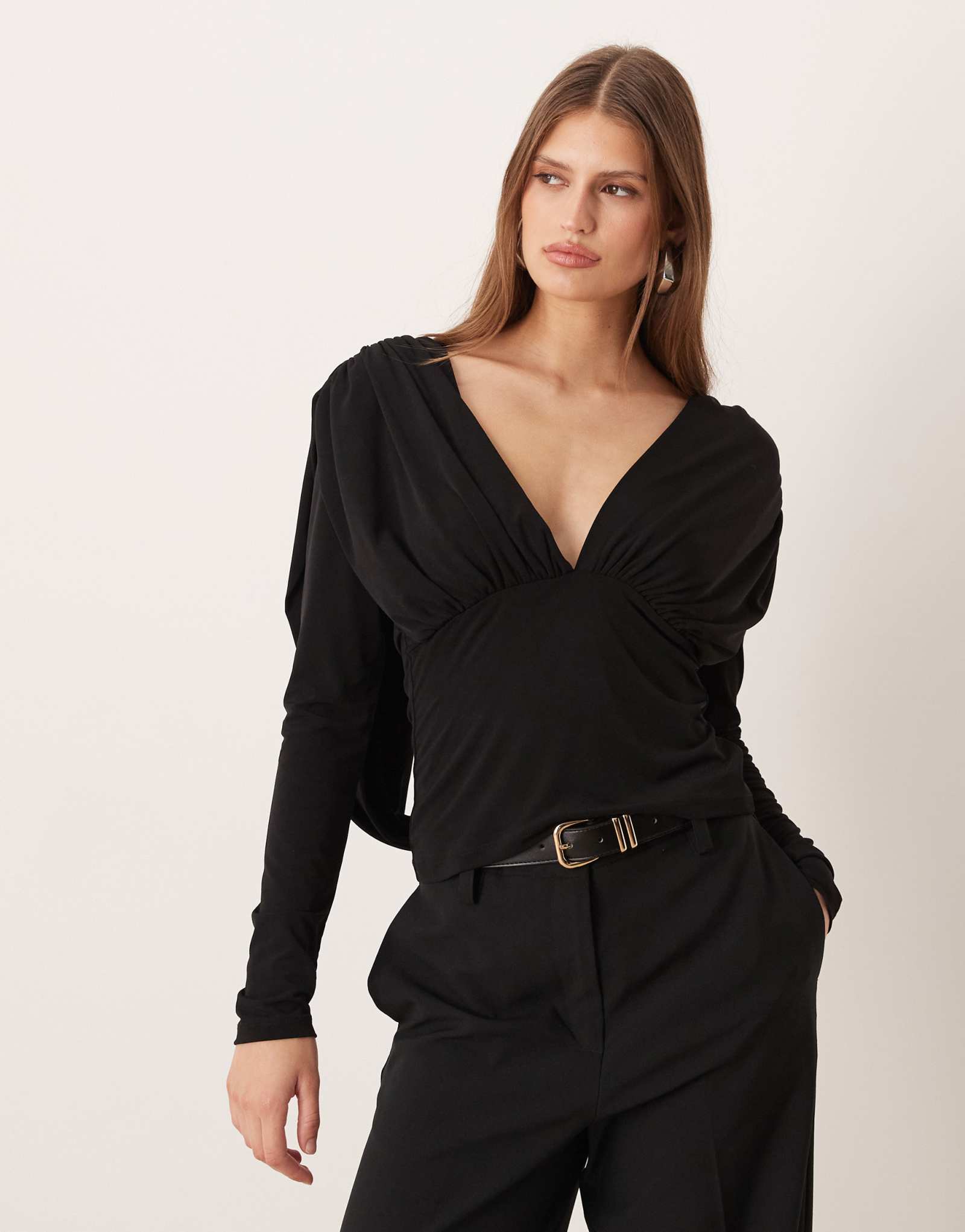 Черный топ из трикотажа Gina с драпировкой на спине