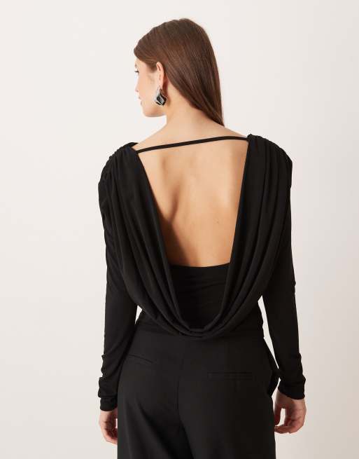 Gina Tricot draped back top in black, 4 of 4