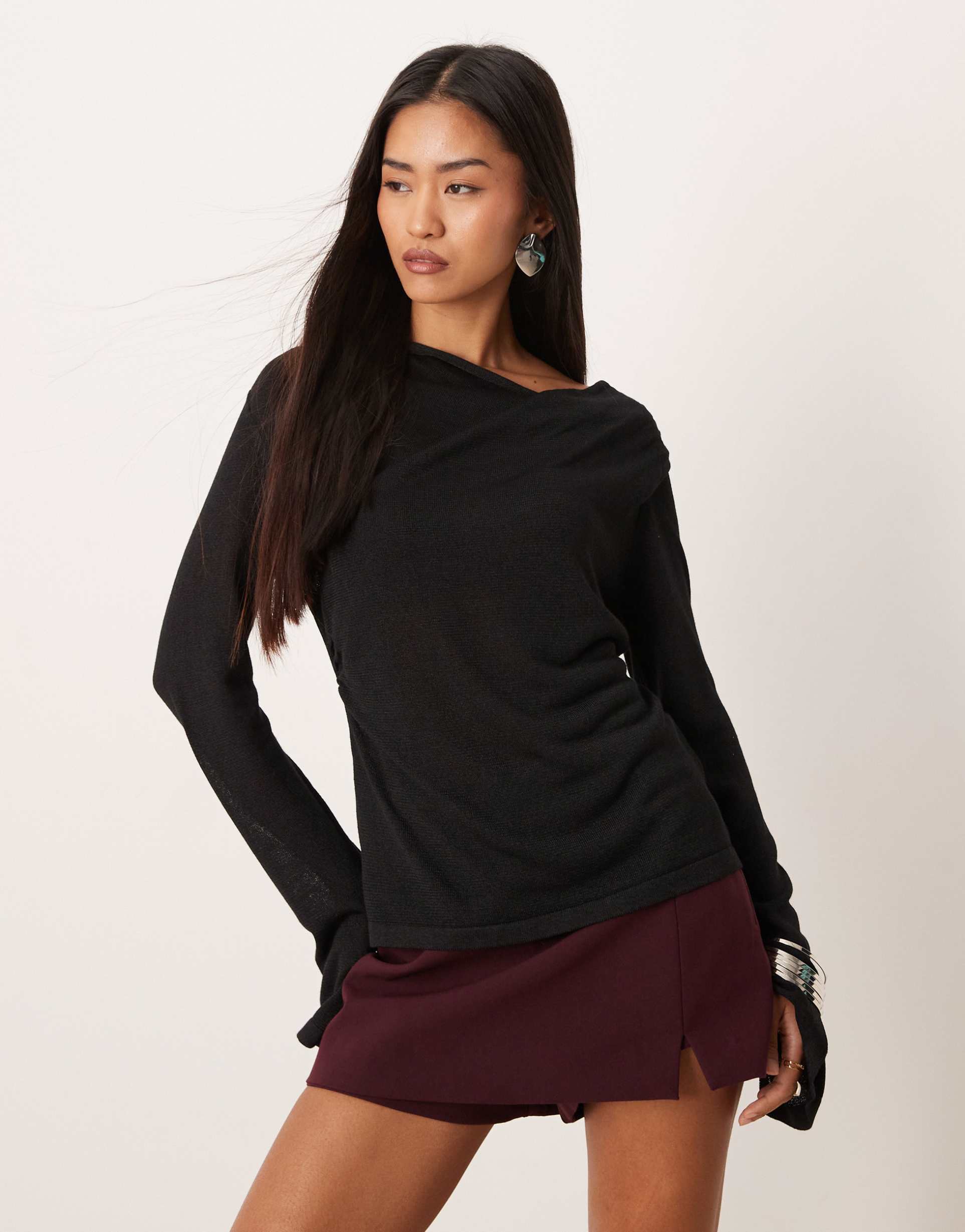 gina tricot draped knit top in black