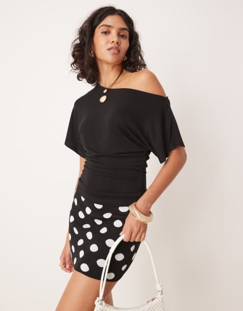 Gina Tricot draped shoulder top in black