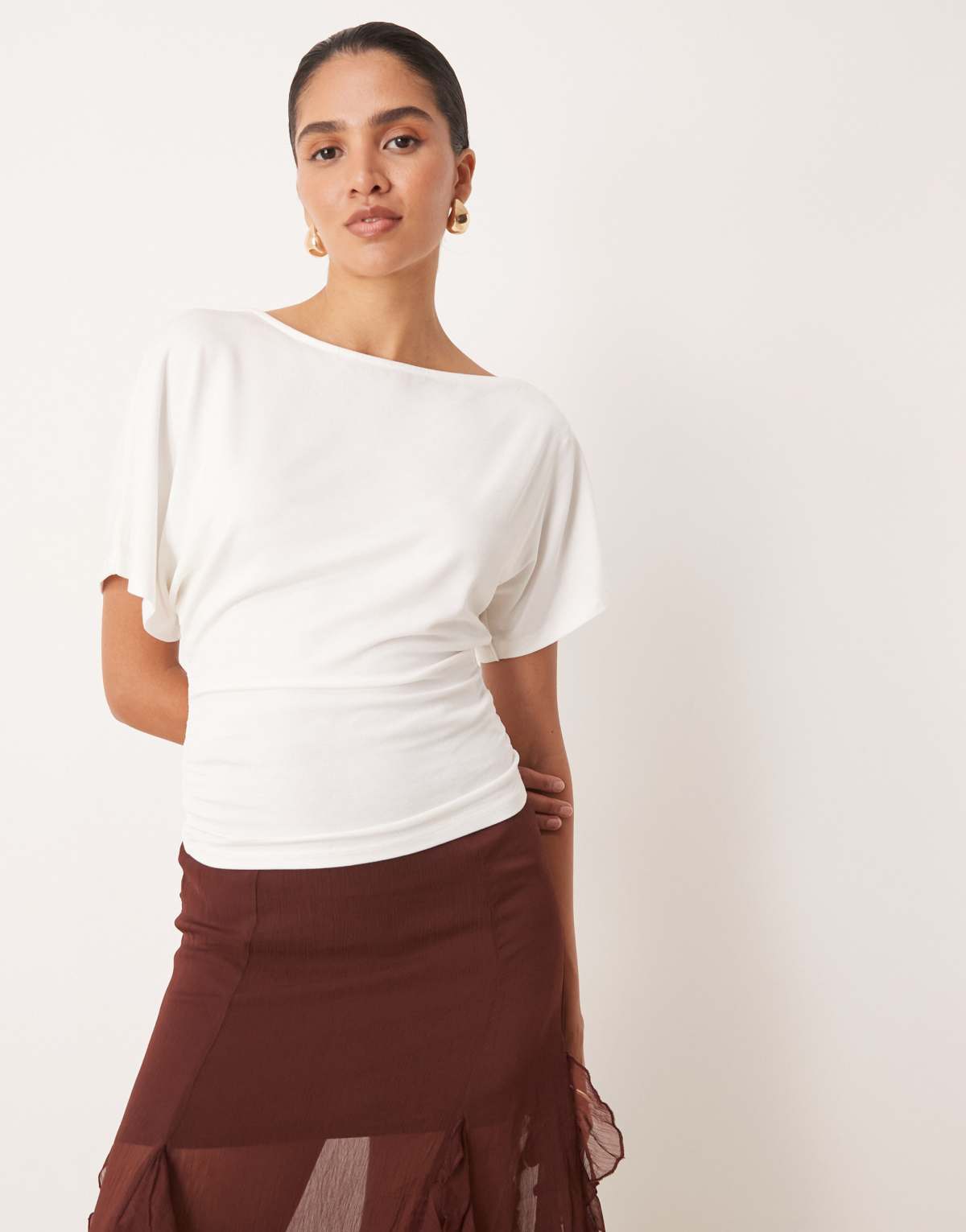 Gina Tricot draped shoulder top in white