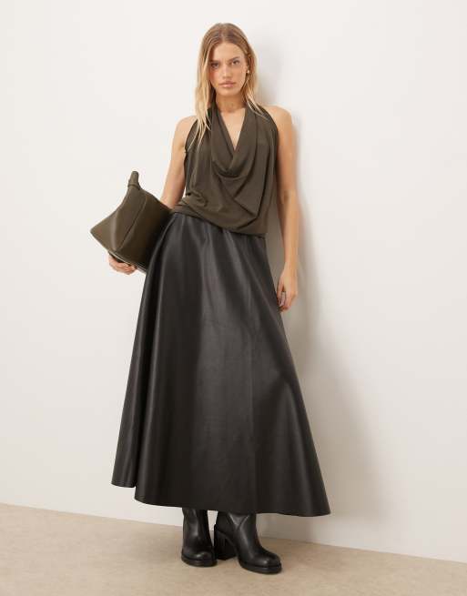 Gina Tricot drapey halterneck top in dark green, 2 of 4