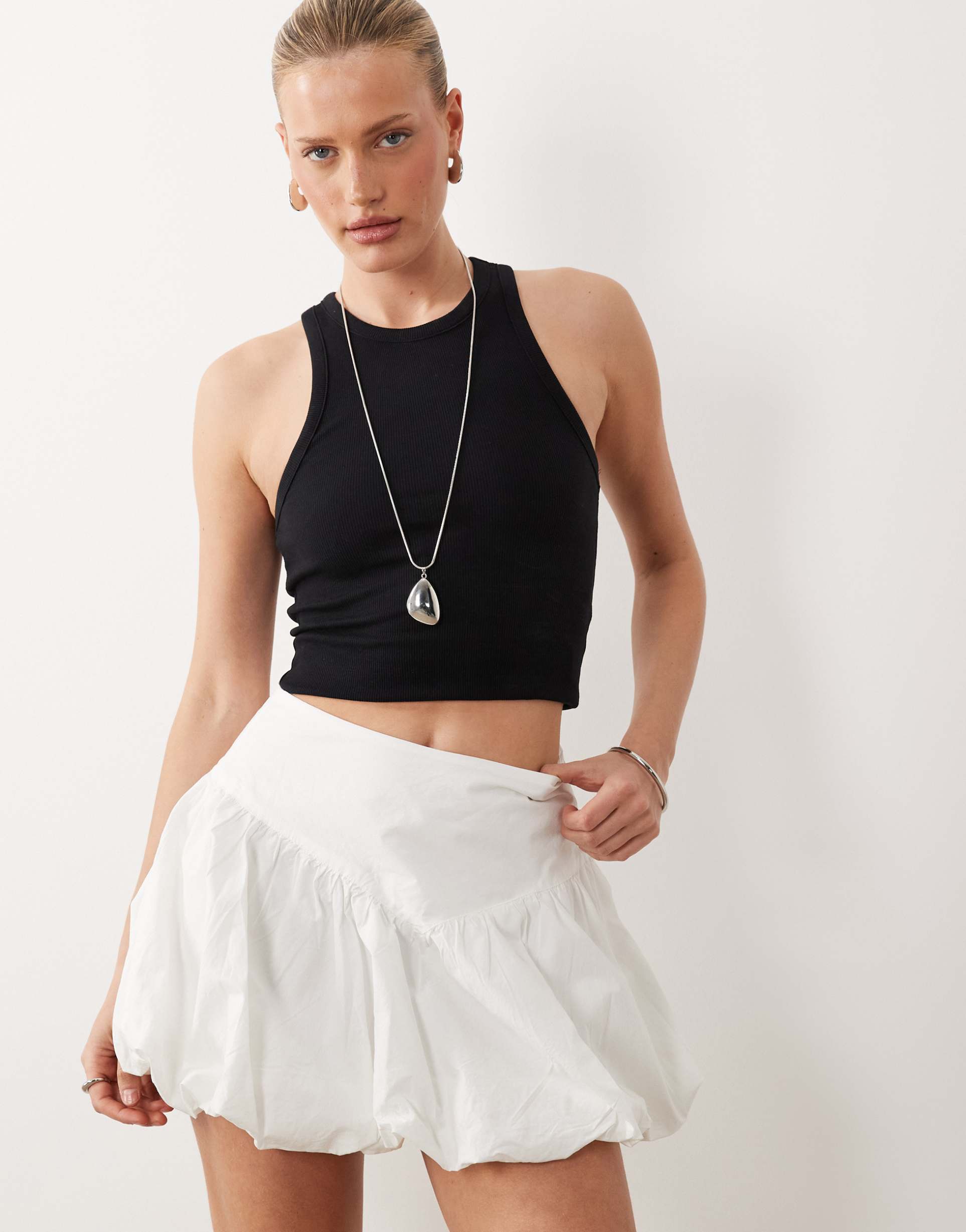 gina tricot dropped waist bubble skirt in white