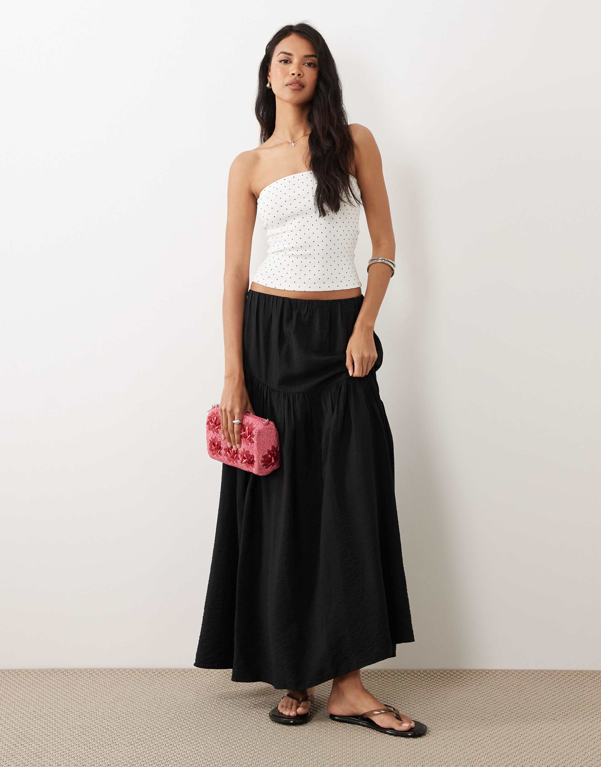 gina tricot dropped waist maxi skirt in black