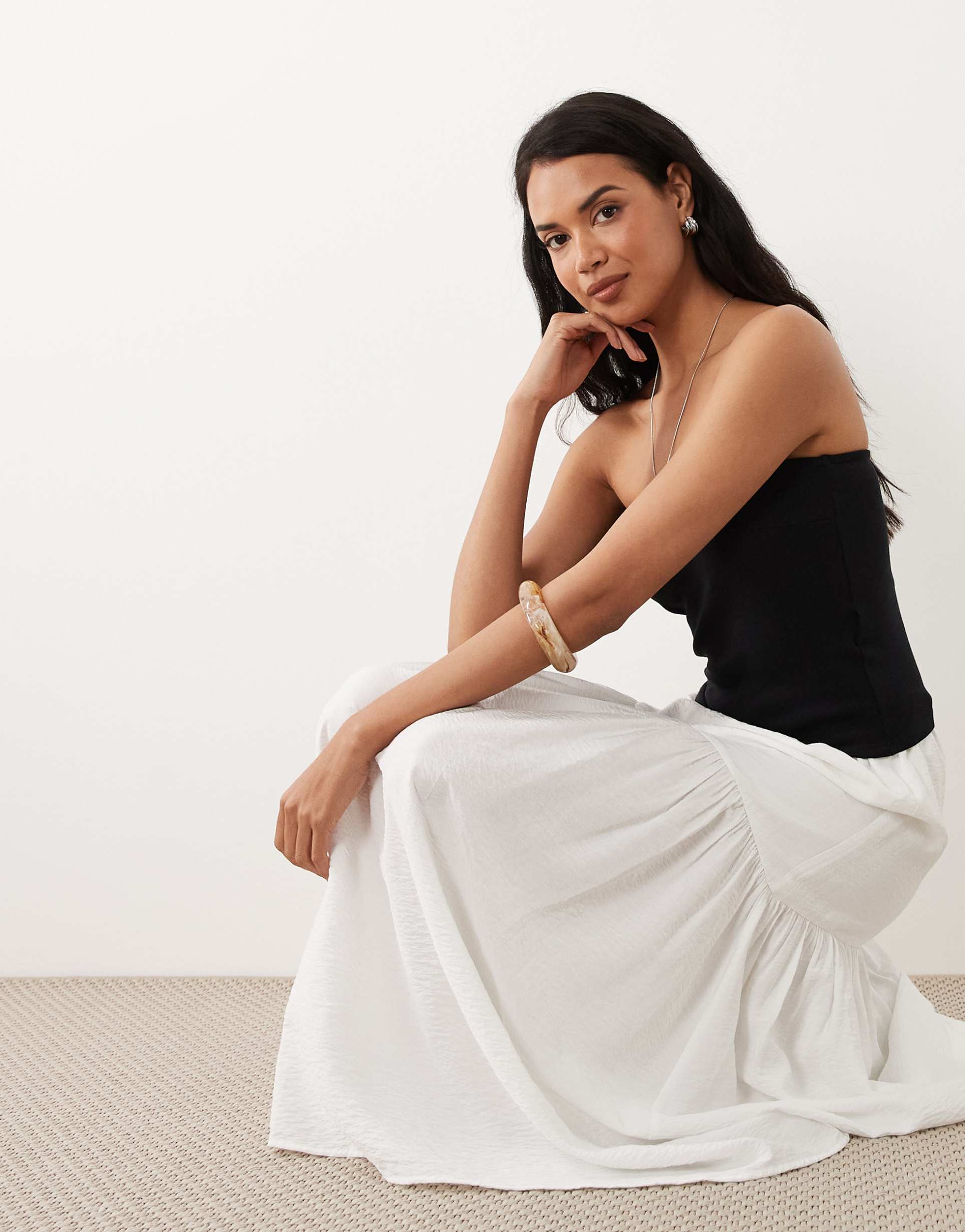 gina tricot dropped waist maxi skirt in off white