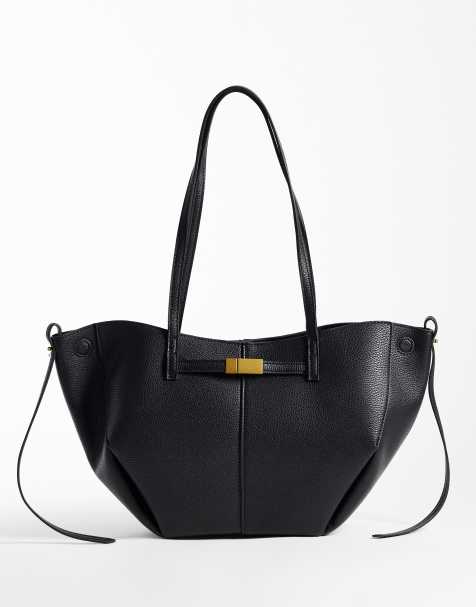 Gina Tricot długa torba typu tote z detalem złotej klamry w czerni - view 1