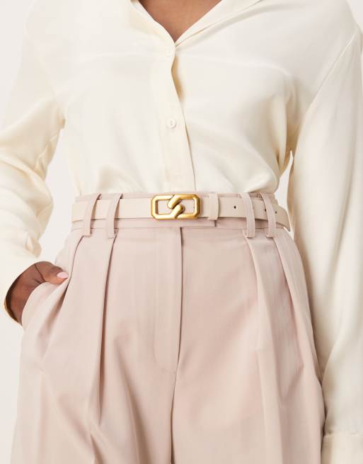 Gina Tricot - Dunne riem met gouden schakelgesp in lichtbeige