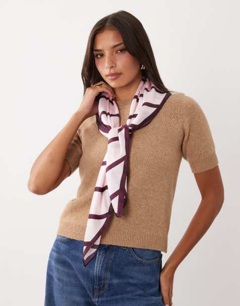 Gina Tricot écharpe en satin à rayures rose et bordeaux - view 1