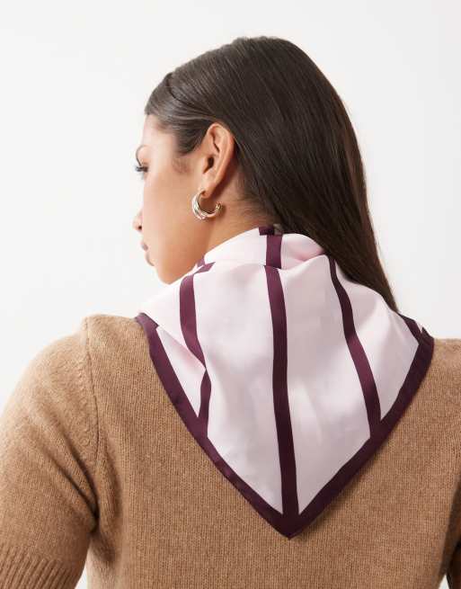 Gina Tricot écharpe en satin à rayures rose et bordeaux, 3 de 3