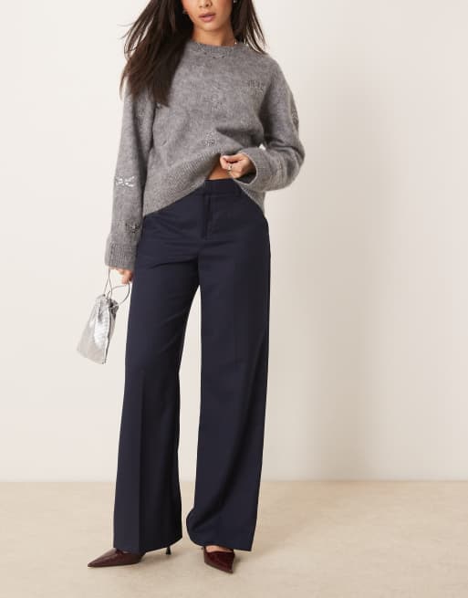 Gina Tricot - Elegante broek met wijde pijpen in marineblauw
