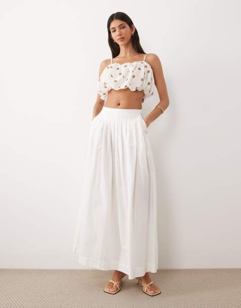Gina Tricot - Elegante geplooide volumineuze midi rok in gebroken wit - view 1