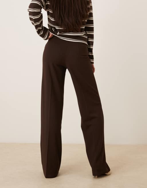 Gina Tricot - Elegante jersey broek met structuur in donkerbruin, 3 van 5