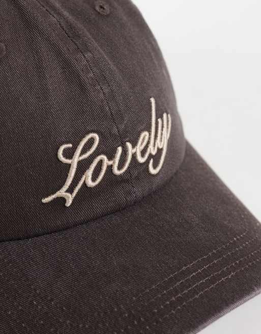 Gina Tricot embroidered cap in washed chocolate, 2 of 3