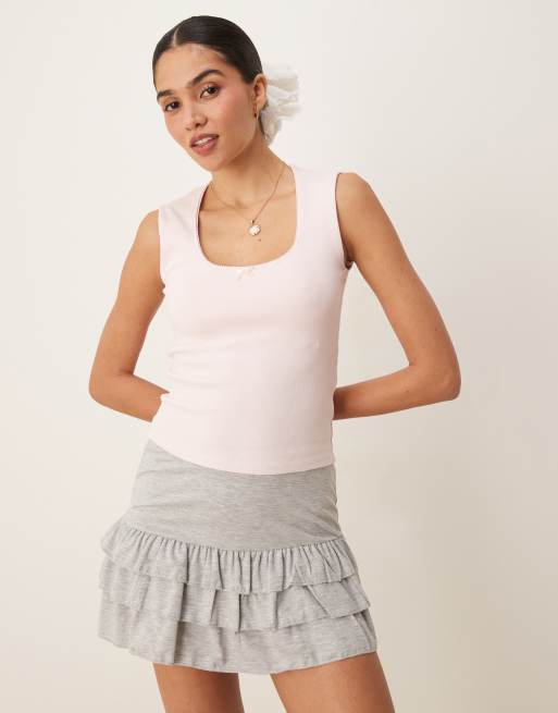 Gina Tricot embroidered edge cotton singlet in pink