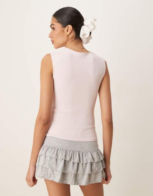 Gina Tricot embroidered edge cotton tank top in pink, 2 of 4