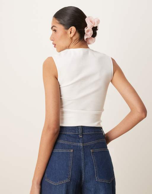 Gina Tricot embroidered edge cotton tank top in white