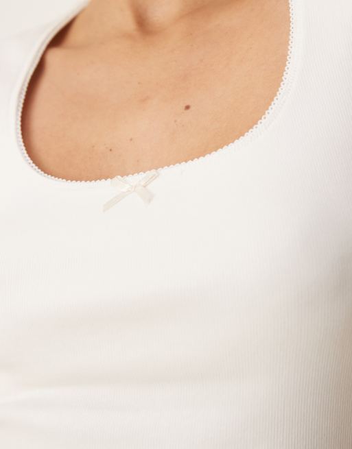 Gina Tricot embroidered edge cotton tank top in white