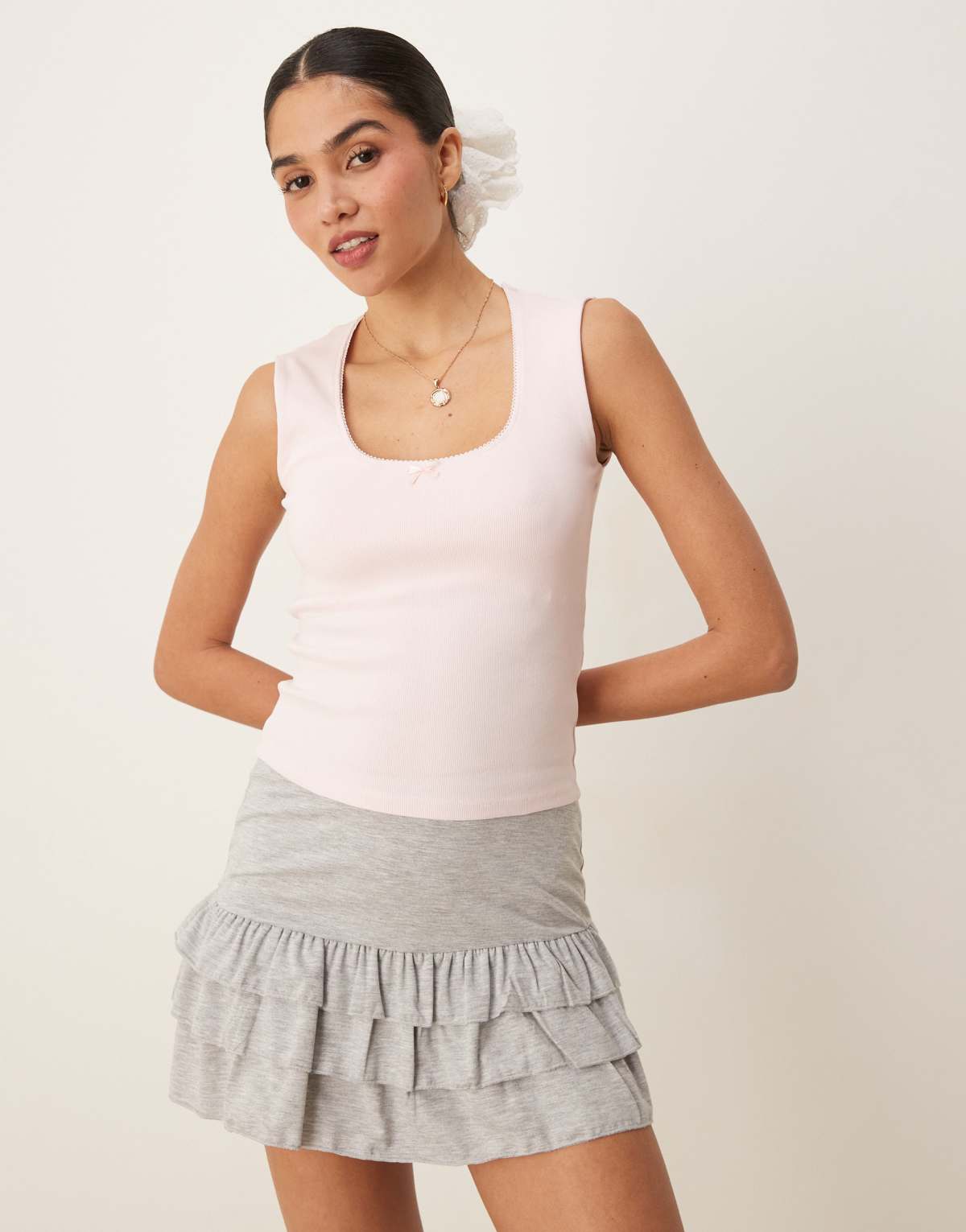 Gina Tricot embroidered edge cotton vest in pink