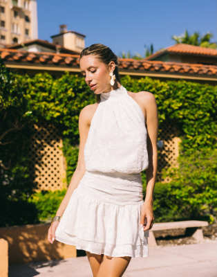 Gina Tricot Embroidered Mini Backless Dress In White