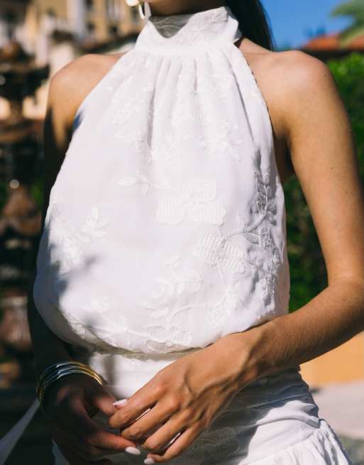 Gina Tricot embroidered mini backless dress in off white , 3 of 5