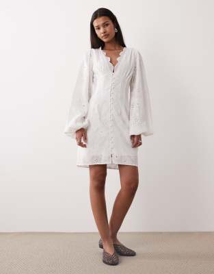 Gina Tricot Embroidered Mini Dress In White