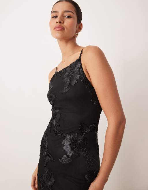 Gina Tricot embroidery maxi dress in black, 4 of 4