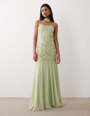 Gina Tricot embroidery maxi dress in green