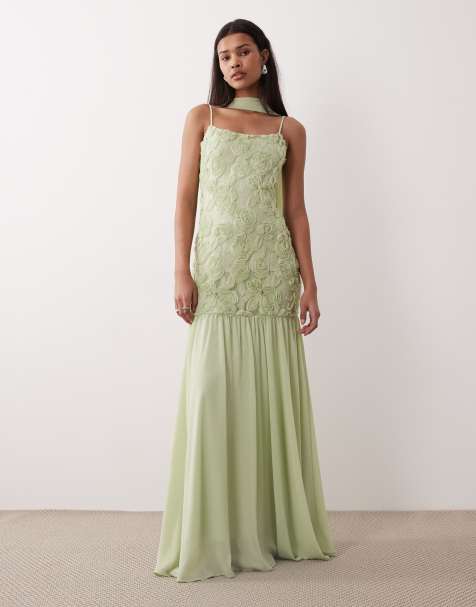Gina Tricot embroidery maxi dress in green - view 1