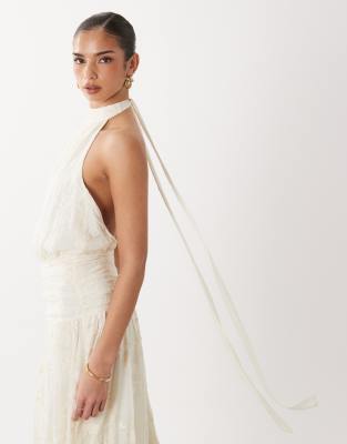 Gina Tricot Embroidery Maxi Dress With Open Back Detail In White