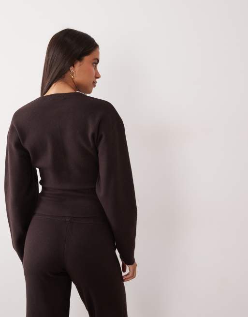 Gina Tricot ensemble coordonné en maille, cardigan ajusté, marron foncé, 4 de 4