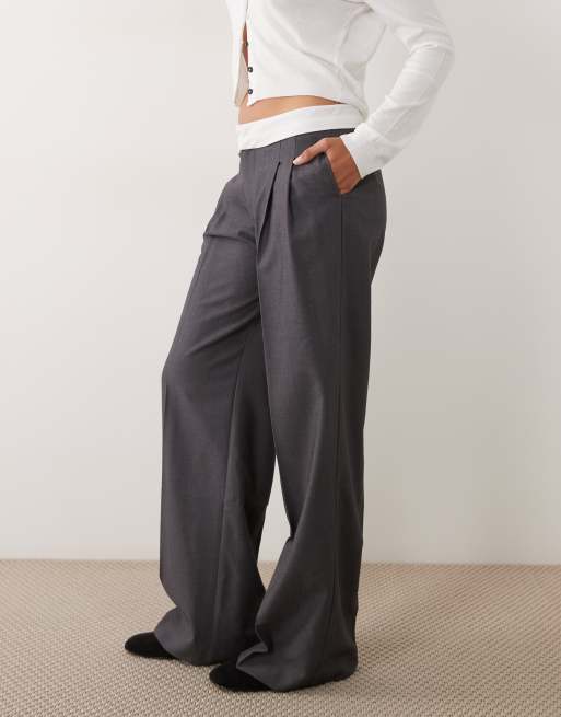 Gina Tricot ensemble coordonné pantalon de costume large à taille repliée gris, 3 de 5