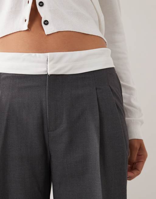 Gina Tricot ensemble coordonné pantalon de costume large à taille repliée gris, 4 de 5