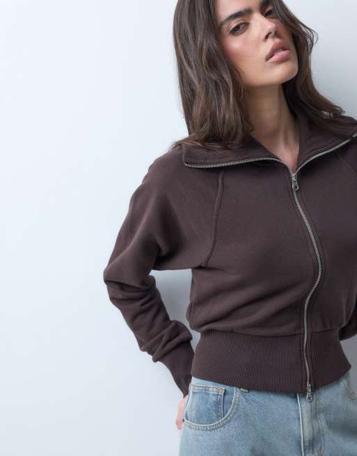 Gina Tricot ensemble sweat zippé à col montant marron, 4 de 5
