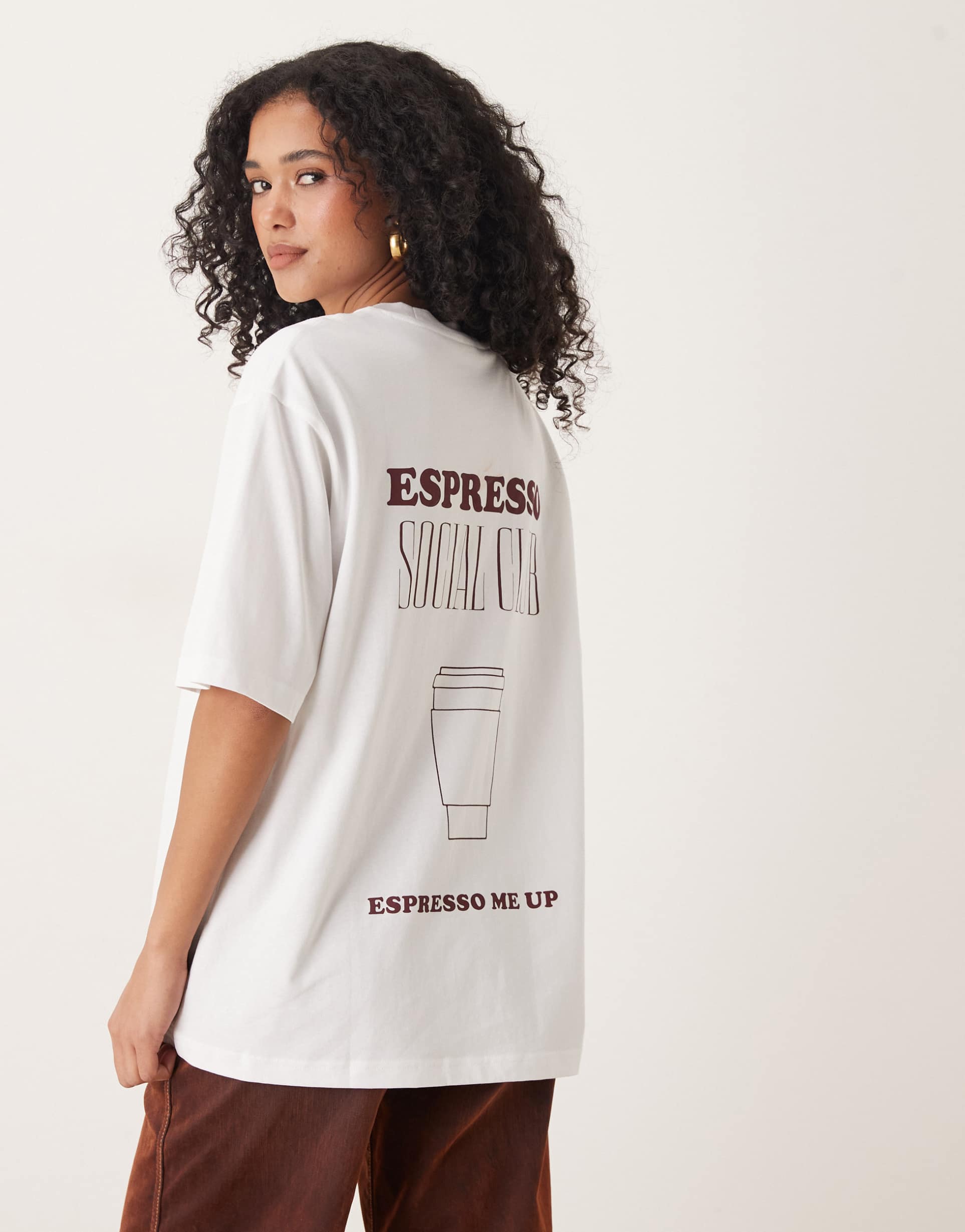 gina tricot espresso printed oversized t-shirt in white