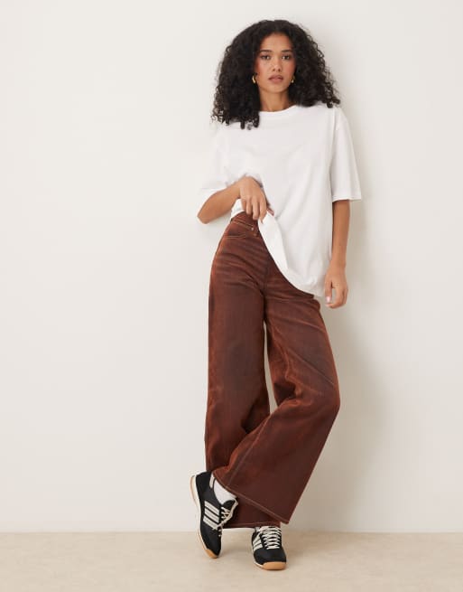 Gina Tricot espresso printed oversized T-shirt in white