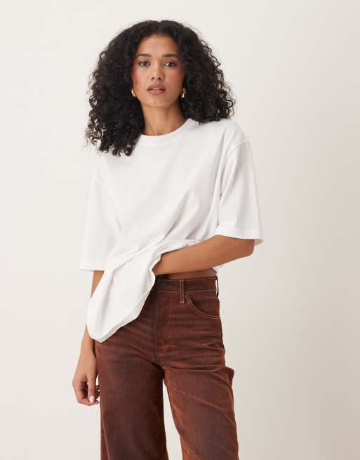 Gina Tricot espresso printed oversized T-shirt in white