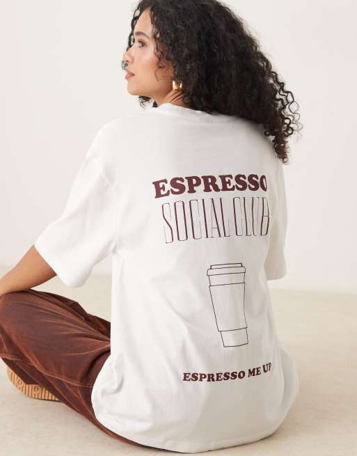 Gina Tricot espresso printed oversized T-shirt in white