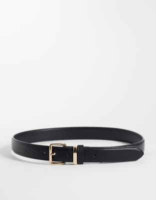 Gina Tricot Everyday Belt With Gold Buckle In Black