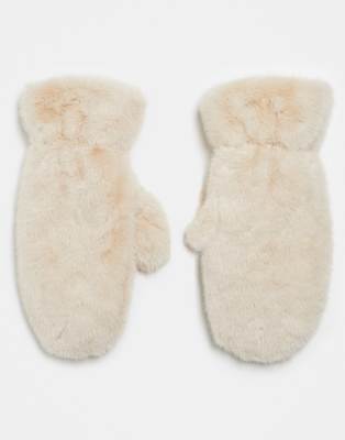 Gina Tricot - Fäustlinge aus Kunstpelz in Hellbeige-Neutral