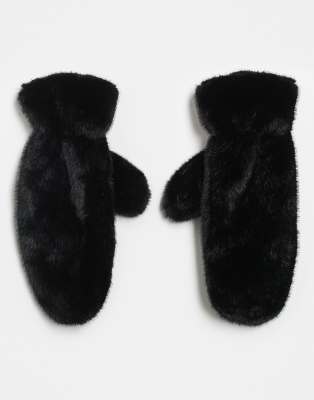 Gina Tricot - Fäustlinge aus Kunstpelz in Schwarz