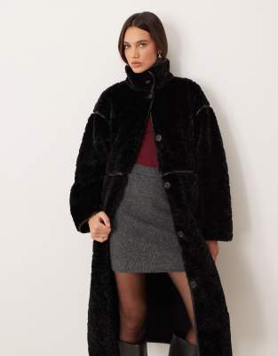 Gina Tricot Faux Fur Bonded Midi Coat In Black