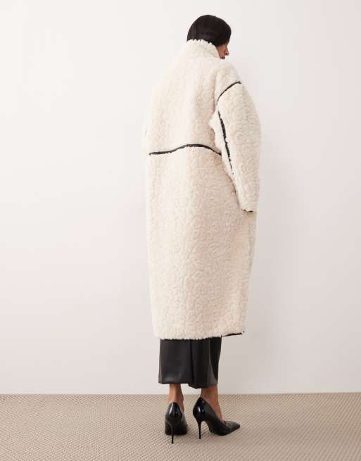 Gina Tricot faux fur bonded midi coat in cream, 2 of 4