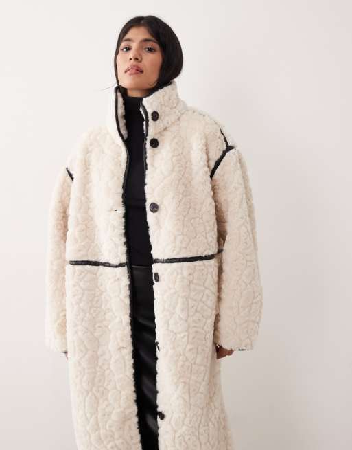 Gina Tricot faux fur bonded midi coat in cream, 3 of 4